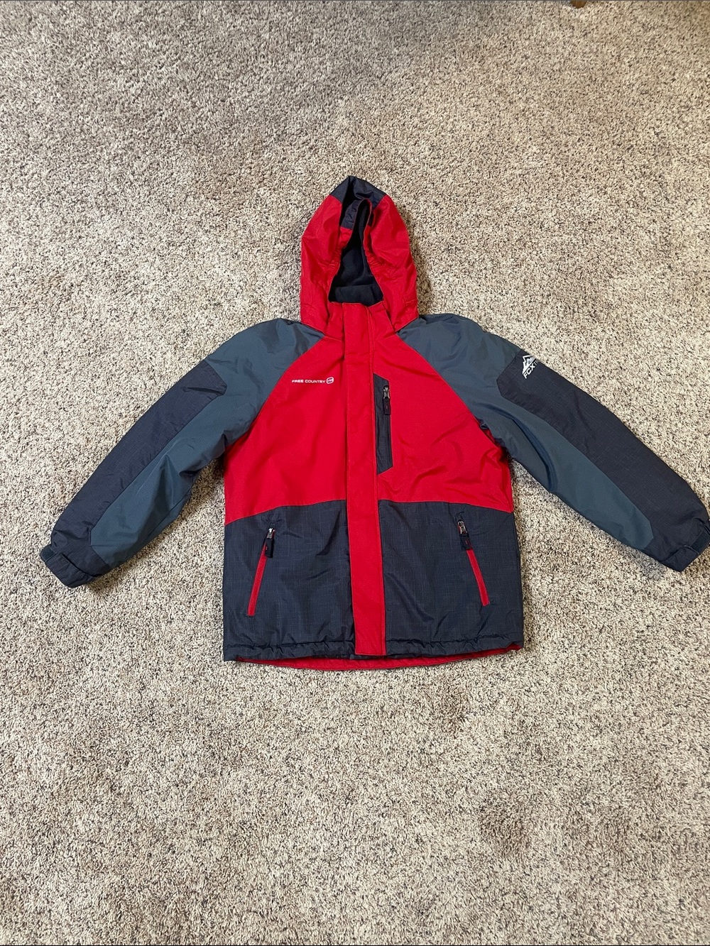 Free Country Red and Gray Hooded Puffer Jacket for Kids